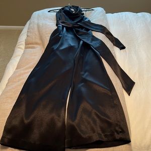 Aidan AIDAN MATTOX cowl neck halter wide leg belted jumpsuit size 6